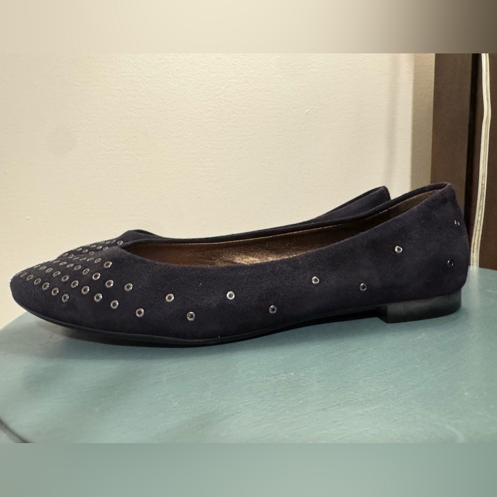 AGL Flats Size 37 Women's Navy Blue Grommet Studded Loafers